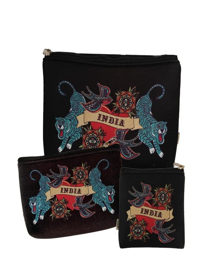 MaatirDesigns Maatir Souvenir Multi-Purpose Heart with India Pouches - Set of 3 | Multipurpose Travel or Makeup Pouch | Women Makeup Organizer Bag | Shaving Kit Bag for Men - Image 1